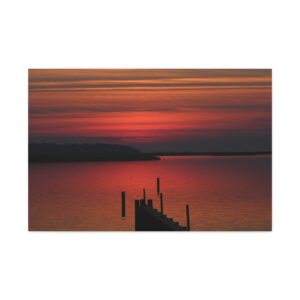 Red Sunset over Albemarle Sound, Outer Banks, North Carolina - Wrapped Canvas Fine Art Print, Original Photography